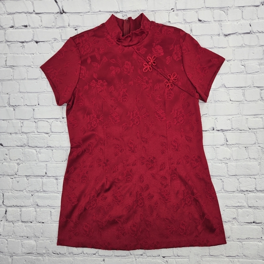 Vintage Sally Elegant Red Floral Women's Top SIZE:2XL